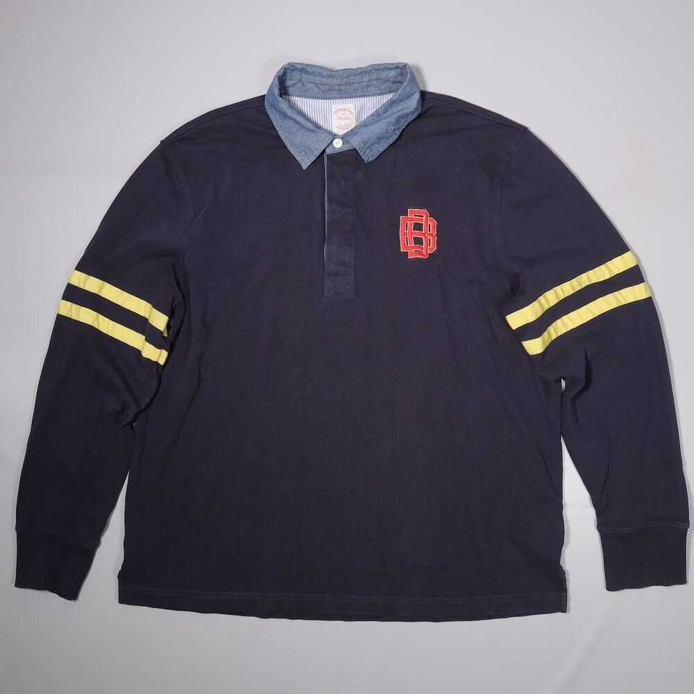 Brooks Brothers Mens XL Navy Blue Rugby Shirt Long Sleeve Embroidered